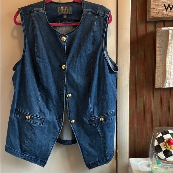 torrid Jackets & Blazers - Torrid Dark Blue Denim Vest with Gold Buttons